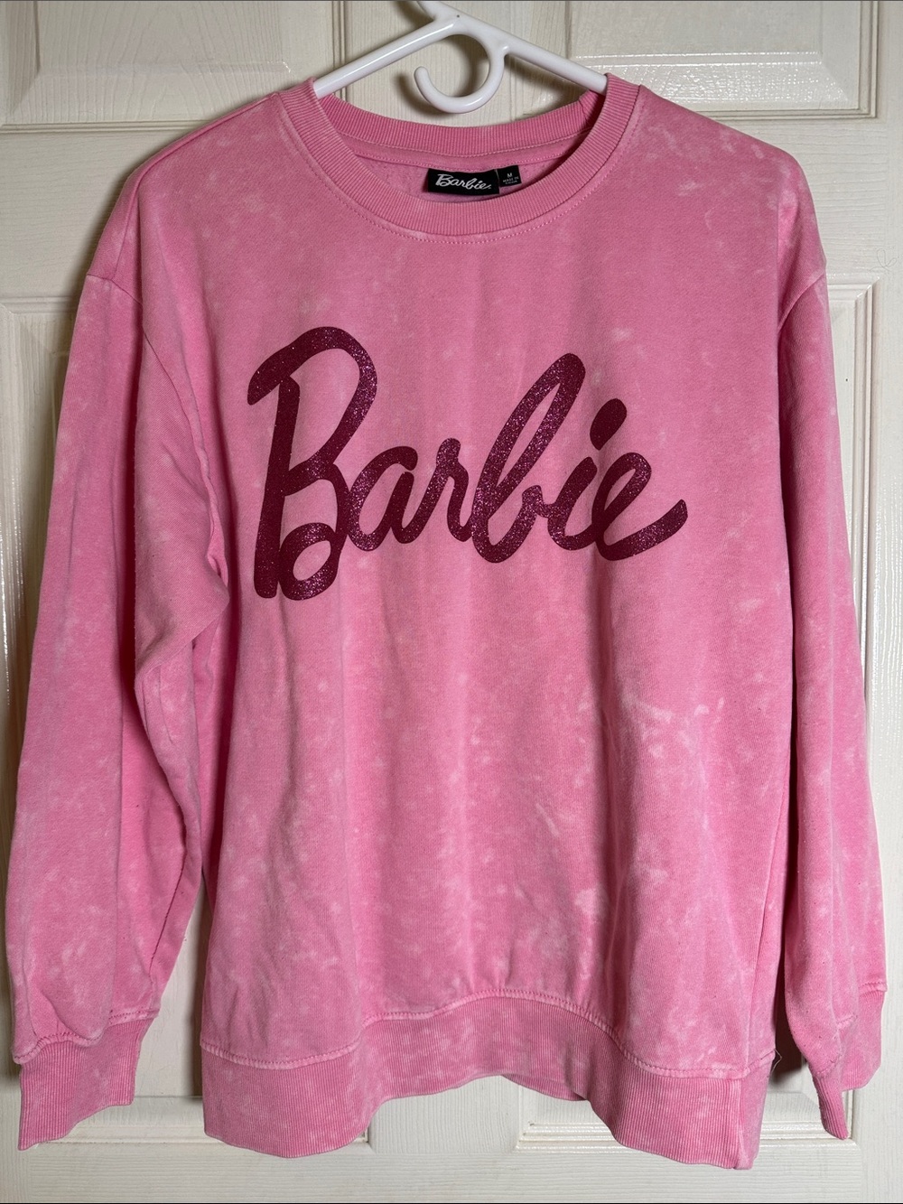 Barbie Pink Washed Logo Crew Sweatshirt Sz Medium